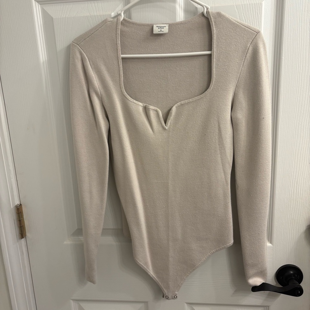 Abercrombie & Fitch Cream Long Sleeve Bodysuit